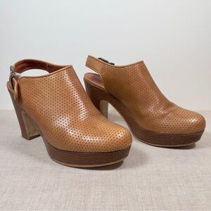 Anthropologie Strena Tan Leather Slingback Clogs Size 39